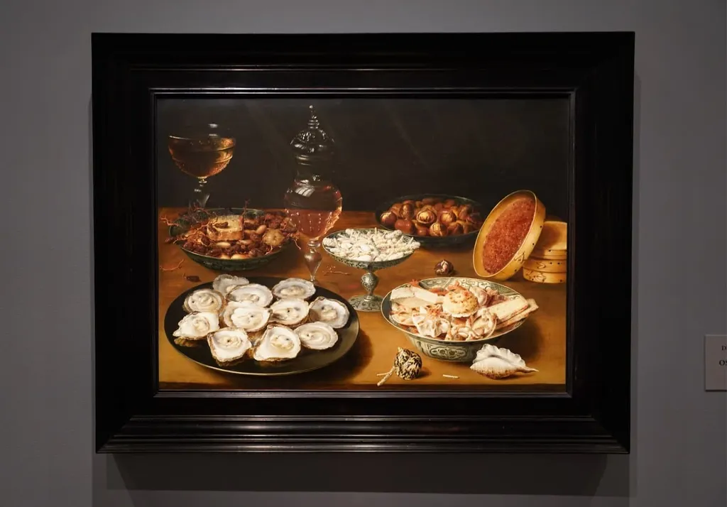 Dishes with Oysters, Fruit, and Wine, Osias Beert, 1625