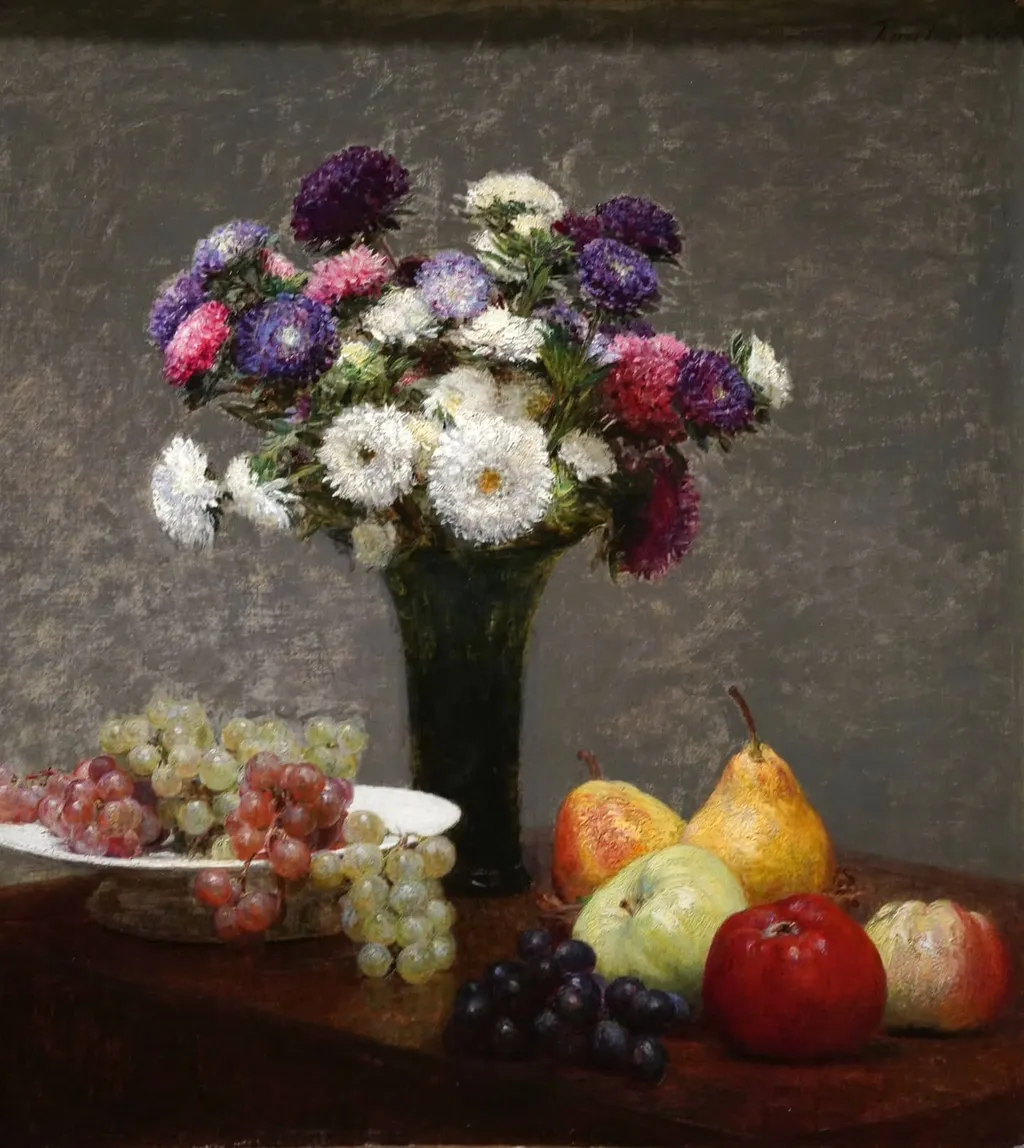 Asters and Fruit on a Table, Henri Fantin-Latour, 1868