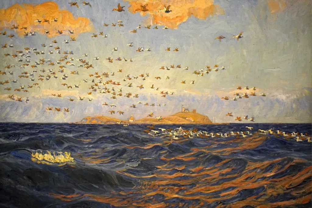 A Flock of Eiders near Vester Reef, Johannes Larsen, 1913