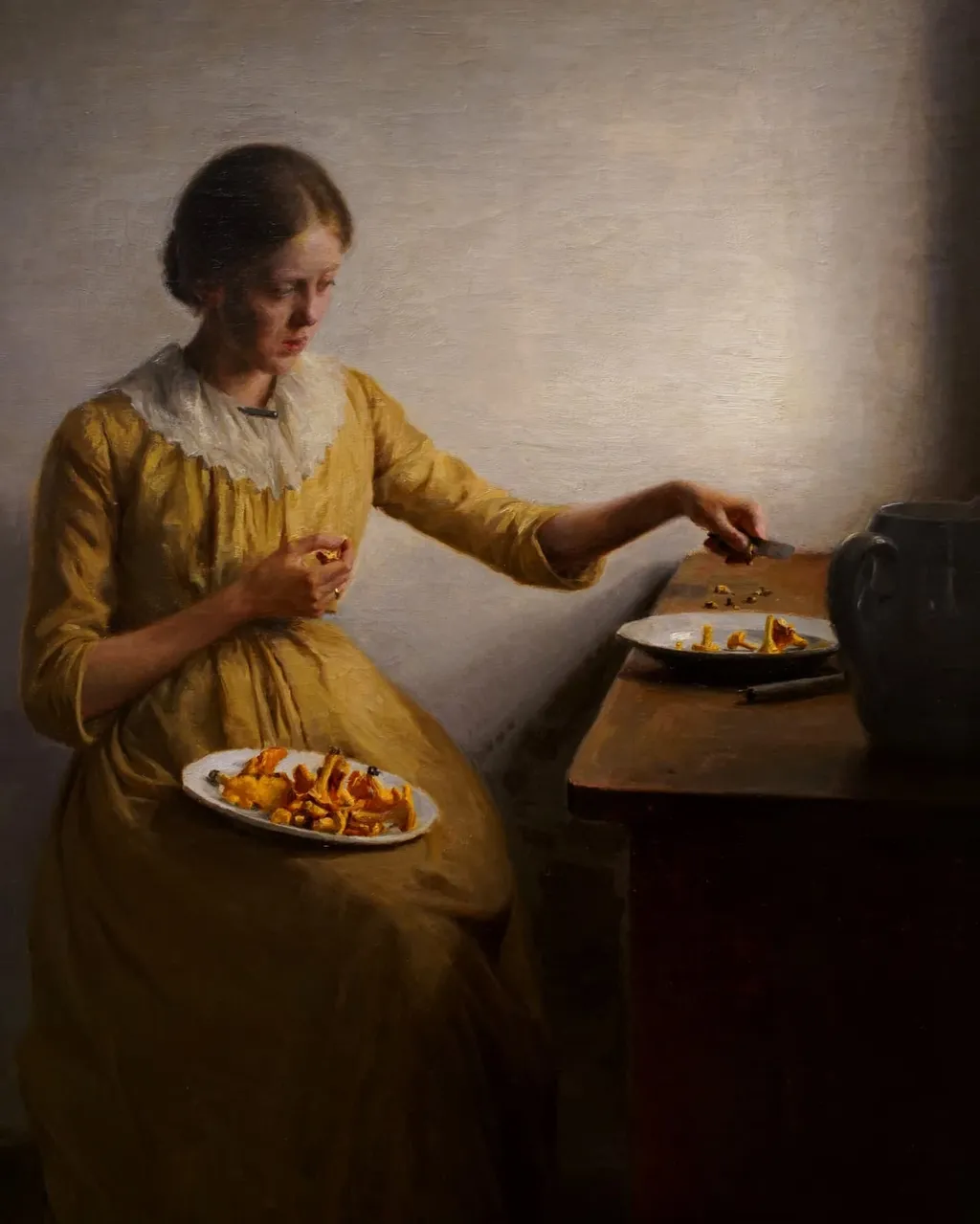 A Young Girl Preparing Chanterelles, Peter Ilsted, 1892